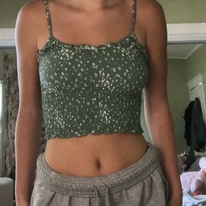 Green smocked floral tank